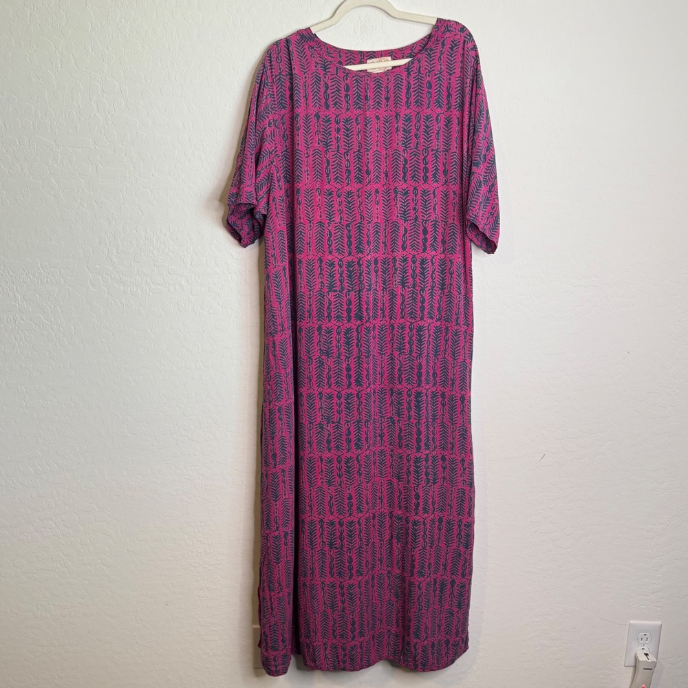 Noa Noa Womens XL Pink Grey Geometric Print Short Sleeve Maxi Kimono Boho Dress